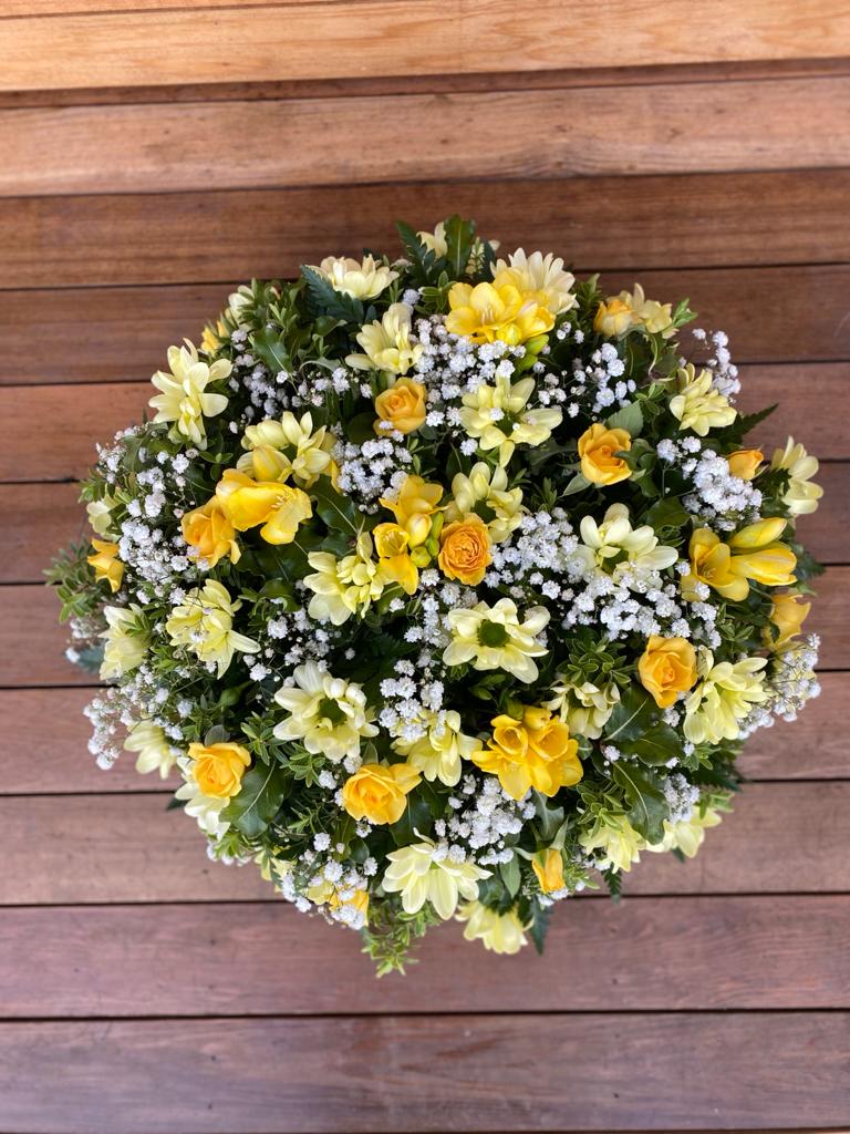 A charming posy pad in delicate shades of lilac blue and white. Available in any colours. Same day delivery. Due to seasonal variations some items may be substituted to produce a display of equal quality and value. Professionally arranged by our expert florists with care. Delivered by hand by our own driver. Click & collect is also available