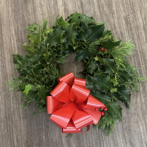 Holly wreath with red bow
