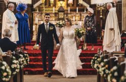 Bridal flowers with Church pew end flowers